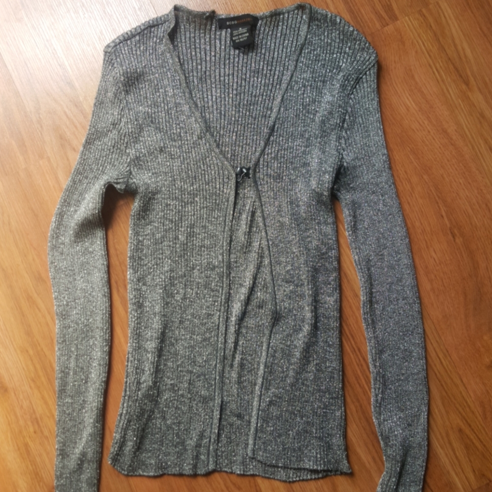 BcbgMaxAzria silver metallic long sleeve cardigan size small